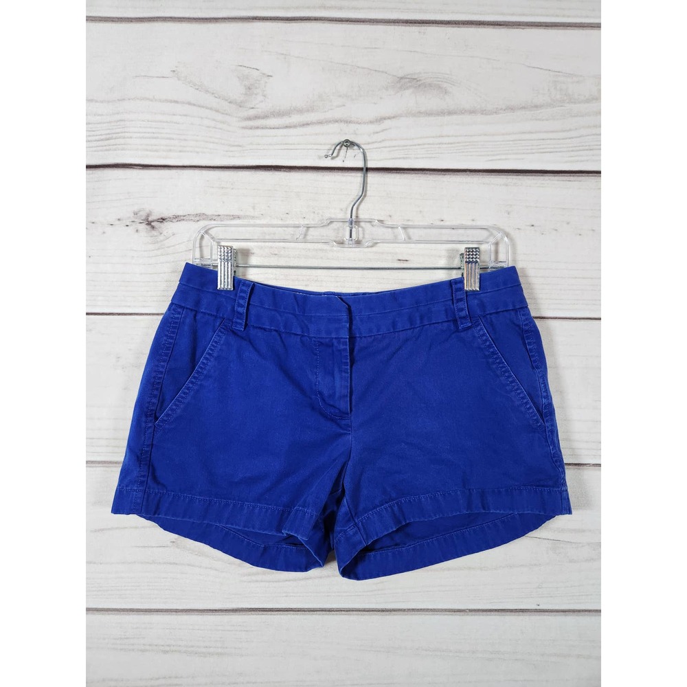 J. Crew Womens Chino Shorts Low‎ Rise Zip Button Fly Side Pockets Blue Size 2